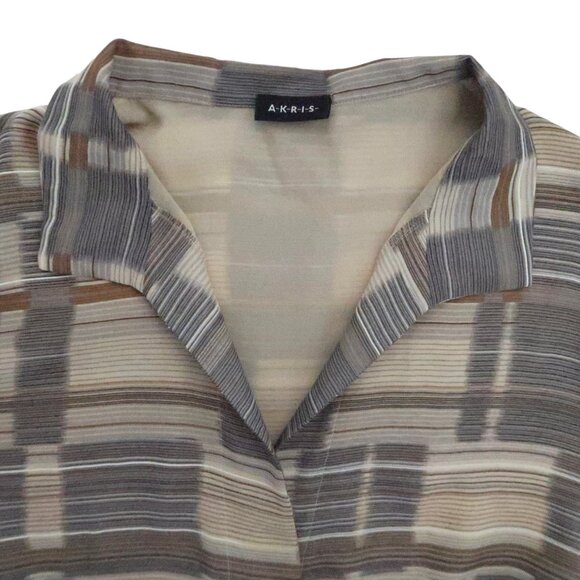 AKRIS Stripe & check  silk georgette shirt F 48 US 16 - Picture 3 of 8